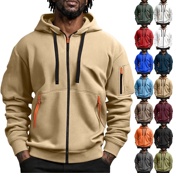 Qwertyu Big and Tall Hoodies for Men Full Zip up Tactical Hoodie Pullover Fall Winter Fashion Hooded Sweatshirt Multi Pockets Black XL