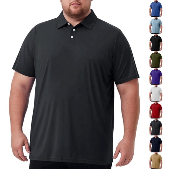 Qwertyu Big and Tall Polo Shirts for Men Solid Collared Short Sleeve Tops Classic Pullover Work Athletic Collared T-Shirts Navy 8XL