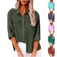 thumbnail image 1 of Qwertyu Button down Shirts for Women Lapel Long Sleeve Cotton Linen Tops Causal Lightweight Summer Spring Blouse Tees with Pocket Green L, 1 of 5
