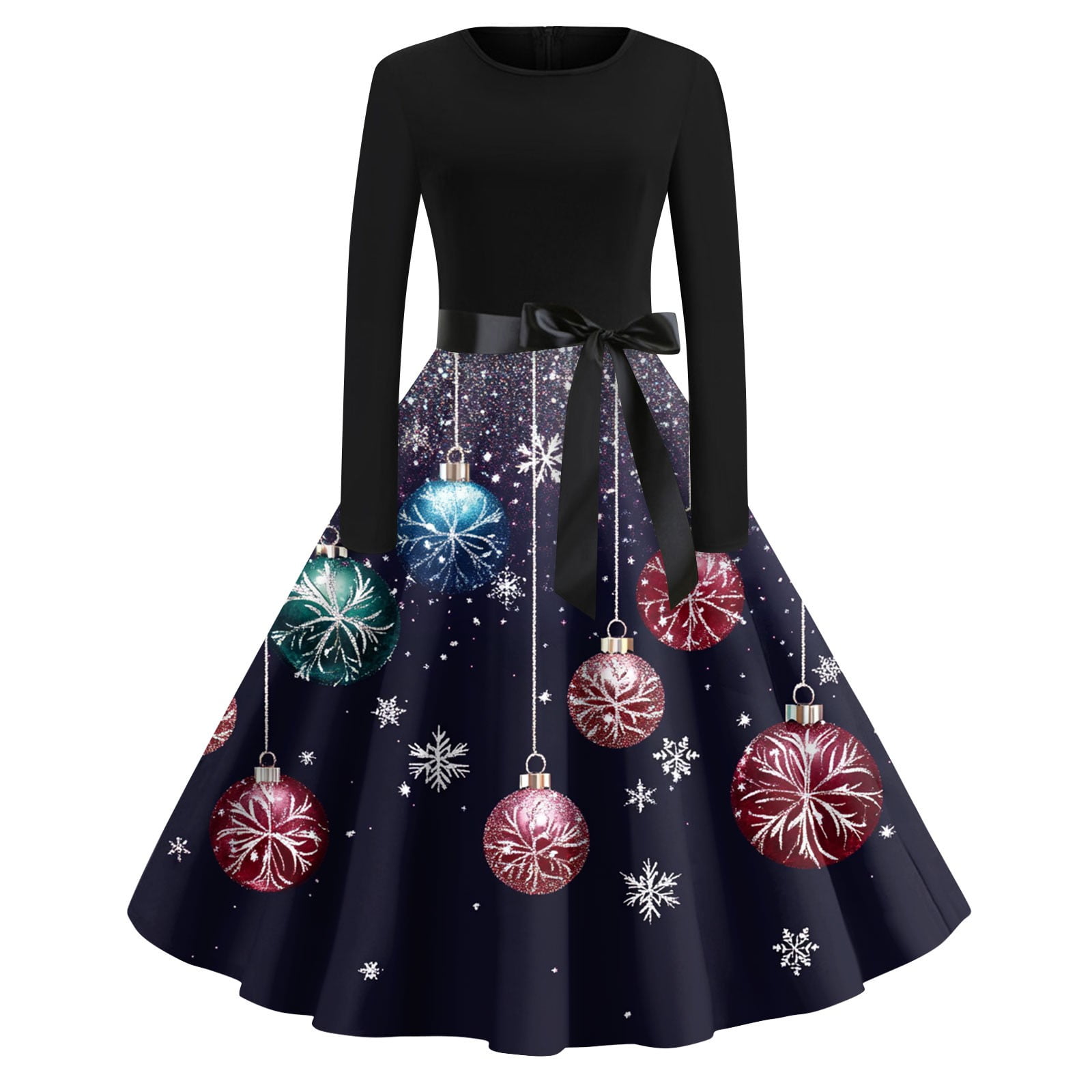 Qwertyu Christmas Dress Womens Snowflake Print Vintage Fall Dresses