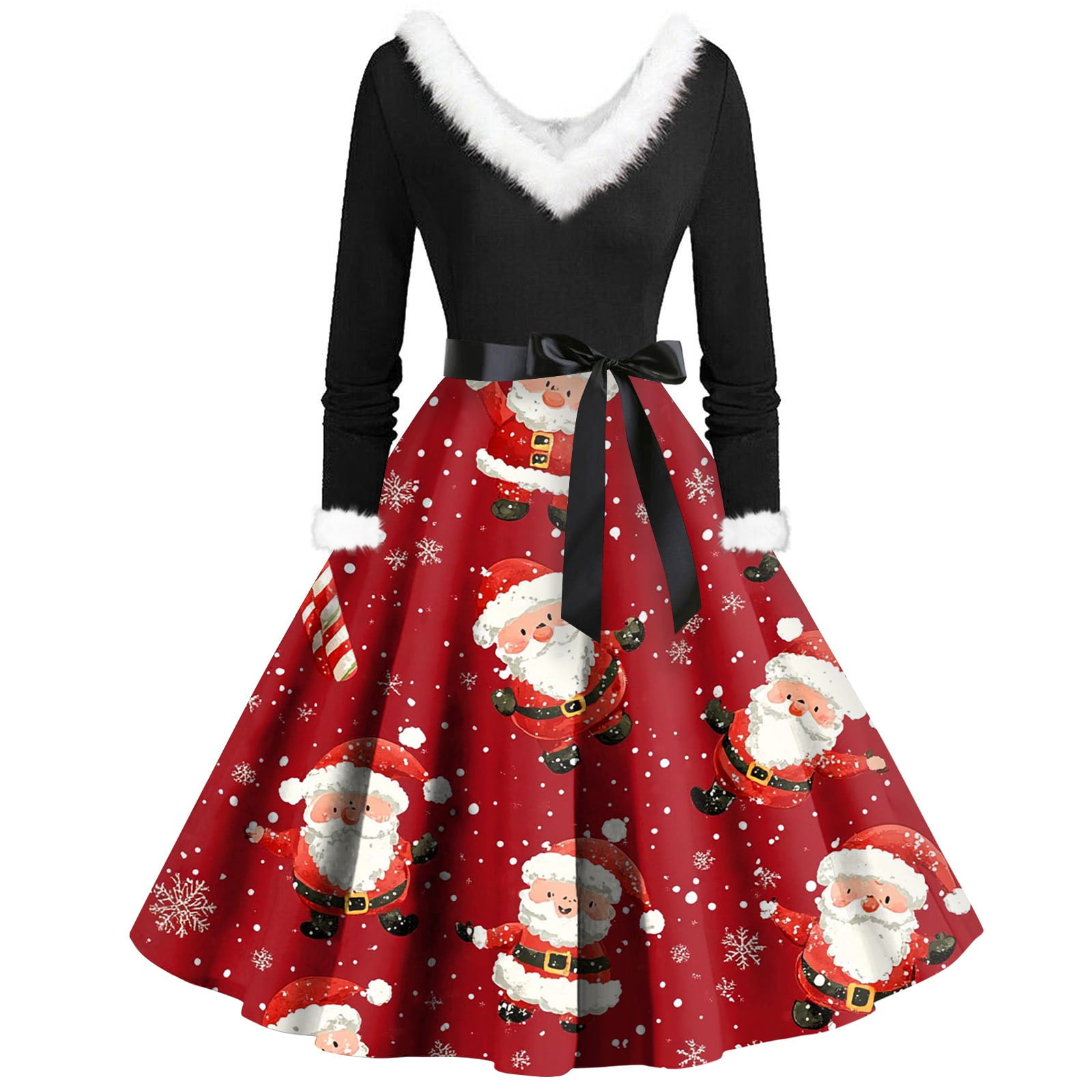 Qwertyu Christmas Dress for Women Christmas Tree Print Vintage Hepburn