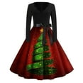 thumbnail image 1 of Qwertyu Christmas Dress for Women Santa Snowflake Print Retro Fall Dresses Long Sleeve Knee-Length Winter Costumes Red 5XL, 1 of 3