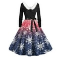 thumbnail image 1 of Qwertyu Christmas Dresses 2024 Womens Snowflake Print Retro Fall Dresses Round Neck Lace Christmas Holiday Dresses Blue 5XL, 1 of 3