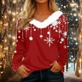 thumbnail image 1 of Qwertyu Christmas Gift Furry Shirts for Women Fashion Xmas Tree Printed Tops Faux Fur Trim Holiday Tops Casual Long Sleeve Sweaters Loose V Neck Blouses Red XL, 1 of 5