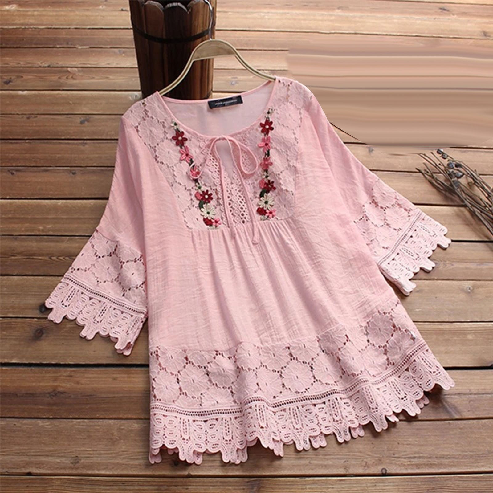 Qwertyu Compression Shirts for Women 3/4 Sleeve Front Tie Womens Summer