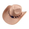 thumbnail image 1 of Qwertyu Cowboy Hat for Men Women Western Cowgirl Hat with Boho Belt Unisex Wide Brim Fedora Hat Beige, 1 of 6