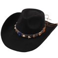thumbnail image 1 of Qwertyu Cowboy Hat for Men Women Western Cowgirl Hat with Boho Belt Unisex Wide Brim Fedora Hat Black, 1 of 6