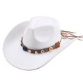 thumbnail image 1 of Qwertyu Cowboy Hat for Men Women Western Cowgirl Hat with Boho Belt Unisex Wide Brim Fedora Hat White, 1 of 6