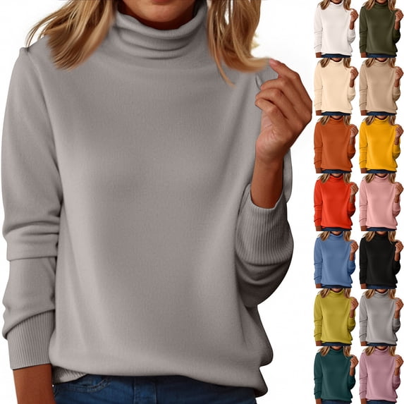 Qwertyu Cozy Sweaters for Women Long Sleeve Turtleneck Lightweight Soft Knitted Pullover Fall Clothes Vermilion S