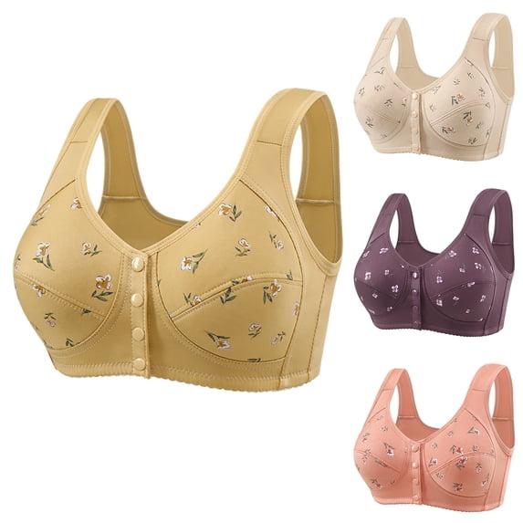 Qwertyu Daisy Bras for Older Women, 2026 Comfortable Convenient Front Close Button Cotton Bras for Older Women No Wire, Buckle Bra Beige 40