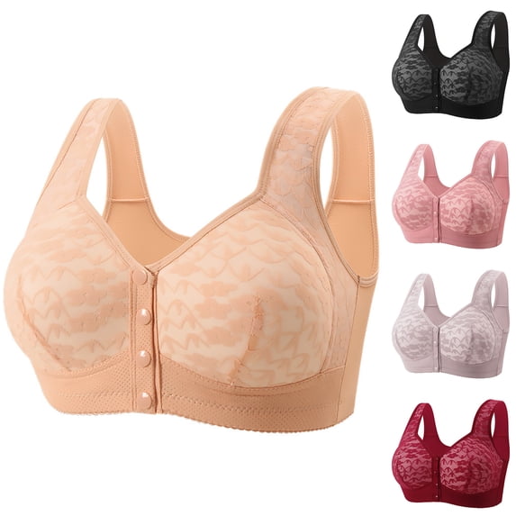 Qwertyu Daisy Bras for Older Women, 2026 New Front Snap Bras for Seniors, Daisy Bra for Women Front Closure No Underwire Bra Deep Red 44