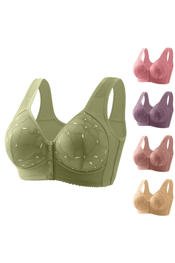 Daisy Bras for Older Women Front Closure No Underwire Supportive Bras Plus Size Push Up Bras Breathable Cotton Bras Pink 42