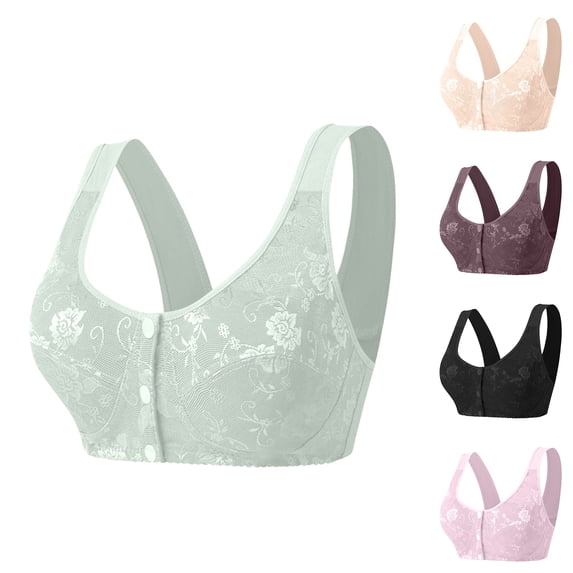 Qwertyu Daisy Bras for Women No Underwire Front Closure Comfort Senior Wireless Snap Closing Bra Mint Green 40