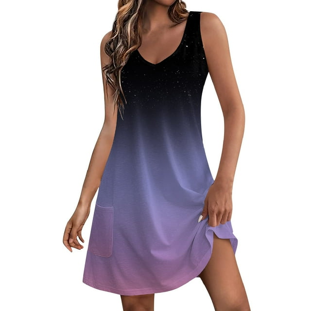 Qwertyu Dresses for Women 2024 Summer Trendy Boho Gradient Print ...
