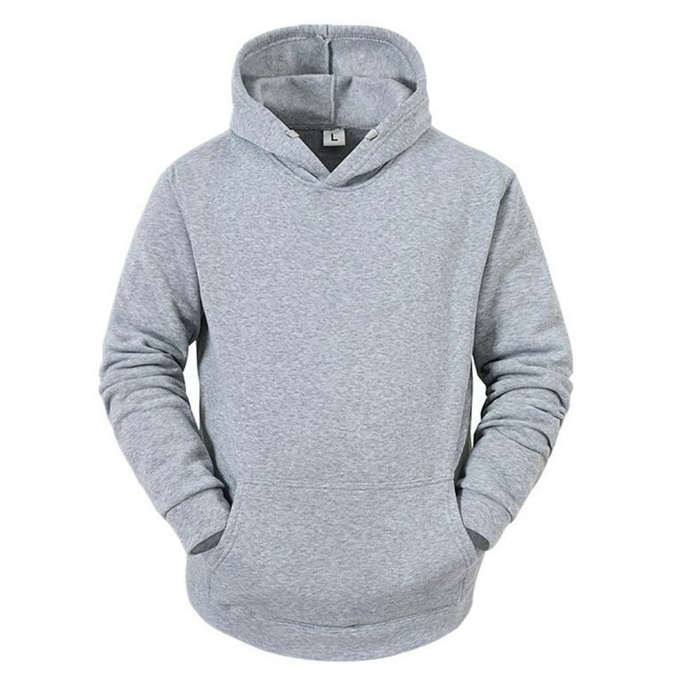 Qwertyu Plain Hoodie for Men Long Sleeve Pocket Y2k Drawstring