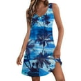 thumbnail image 1 of Qwertyu Hawaiian Dresses for Women Sleeveless Palm Tree Tropical Print Summer Beach Sundress Crew Neck Loose Fit Casual Vacation Tank Dress, 1 of 6