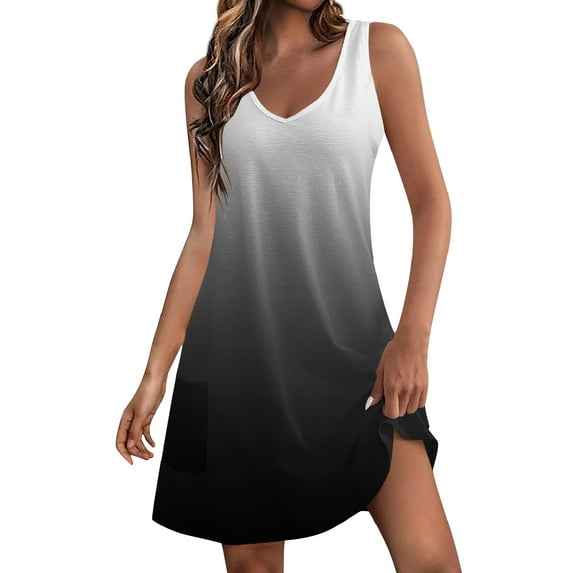 Qwertyu Hawaiian Dresses for Women Sleeveless Tie Dye Print Summer Beach Sundress Crew Neck Loose Fit Casual Vacation Tank Dress