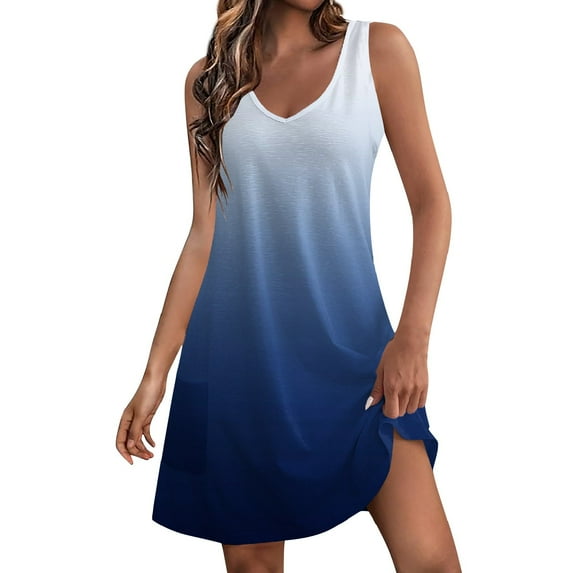 Qwertyu Hawaiian Dresses for Women Sleeveless Tie Dye Print Summer Beach Sundress Crew Neck Loose Fit Casual Vacation Tank Dress