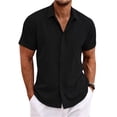 thumbnail image 1 of Qwertyu Hawaiian Shirt for Men Summer Cotton Linen Solid Casual Mens Short Sleeve Button Down Shirts Black 2XL, 1 of 4