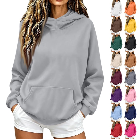 Qwertyu Hoodies for Women 2026 Fleece Hooded Sweatshirts Oversized Pullover Long Sleeve Fall Fashion Tops with Pocket Pink M