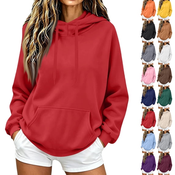 Qwertyu Hoodies for Women Drawstring Hooded Sweatshirts Plain Womens Casual Long Sleeve Pullover Tops 2026 Fall Fashion Clothes Light Brown S