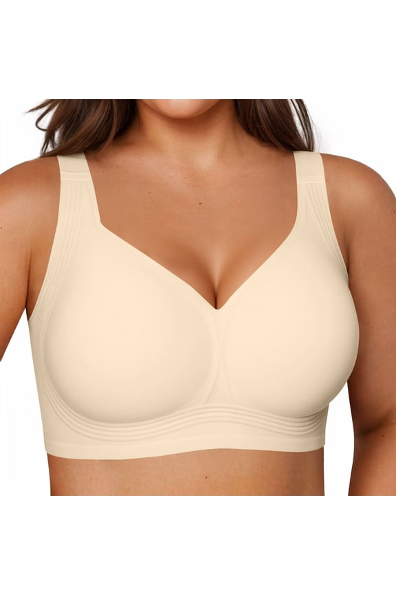 Jelly Bras for Women Plus Size Soft Wireless Push Up Bra Full Supportive Older Lift Back Coverage Bralette Complexion 2X-Large