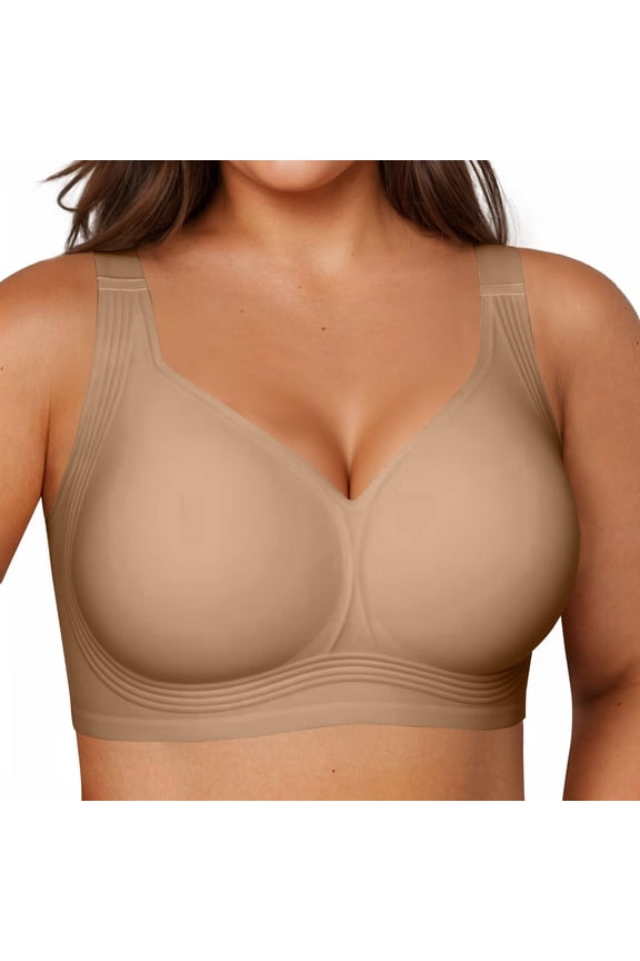 Jelly Bras for Women Plus Size Soft Wireless Push Up Bra Full Supportive Older Lift Back Coverage Bralette Khaki 2X-Large