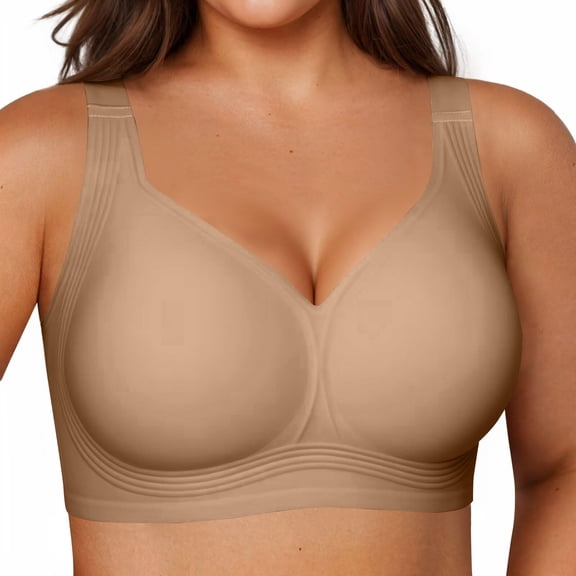 Qwertyu Jelly Bras for Women Plus Size Soft Wireless Push Up Bra Full Supportive Older Lift Back Coverage Bralette Khaki X-Large