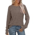 thumbnail image 1 of Qwertyu Knit Sweater Women Long Sleeve Crewneck Sweatshirts Trendy Tunic Pullover Tops with Thumb Holes Comfy Winter Sweaters Coffee L, 1 of 7