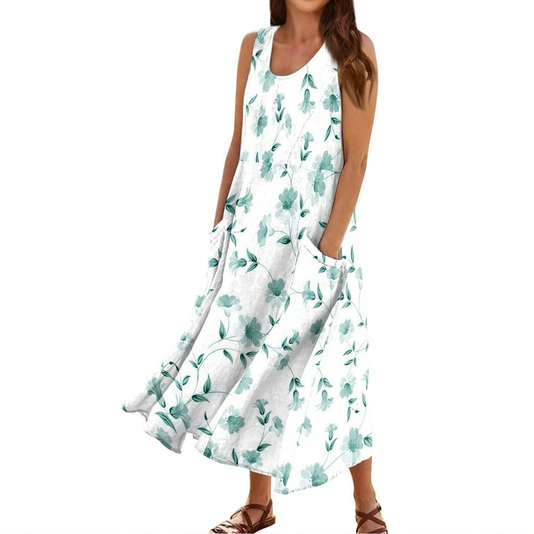 Women's Green Linen Midi dress 4272