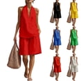 thumbnail image 1 of Qwertyu Linen Sets for Women 2 Piece Summer Outfits V Neck Halter Sleeveless Tops and Wide Leg Bermuda Shorts Cotton Linen Casual Two Piece Sets White 2XL, 1 of 7