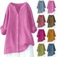 thumbnail image 1 of Qwertyu Linen Shirts for Women Summer Beach Long Sleeve V Neck Button Tops Dressy Casual Tunic Loose Blouse 2026 Saffron XL, 1 of 6