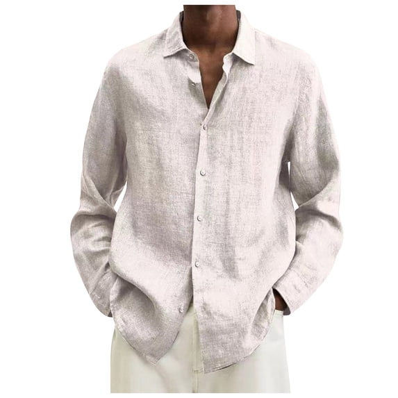 Qwertyu Long Sleeve Shirts for Men Cuban Camp Guayabera Cotton Linen Shirts Casual Button Down Tops White 2XL