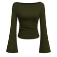 thumbnail image 1 of Qwertyu Long Sleeve Shirts for Women Solid Color Boat Neck Slim Fitted Casual Tee Fall Fashion Slim Basic Tops Dark Blue XL, 1 of 6