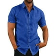thumbnail image 1 of Qwertyu Men's Casual Button Down Shirts Short Sleeve Linen Shirts Solid Color Summer Beach Shirt Blue 3XL, 1 of 4