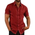 thumbnail image 1 of Qwertyu Men's Casual Button Down Shirts Short Sleeve Linen Shirts Solid Color Summer Beach Shirt Wine 2XL, 1 of 4