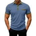thumbnail image 1 of Qwertyu Men's Casual Polo Shirts Classic Long Sleeve Basic Button T-Shirt Lightweight Cotton Golf Tops with Pocket Dark Blue L, 1 of 7