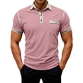 thumbnail image 1 of Qwertyu Men's Casual Polo Shirts Classic Long Sleeve Basic Button T-Shirt Lightweight Cotton Golf Tops with Pocket Pink 3XL, 1 of 7