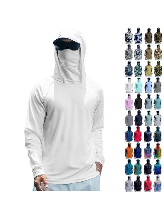 Men's Lightweight UPF 50+ Sun Shirts Cooling SPF Fishing Shirts Long Sleeve Hooded Shirts Quick Dry Sun Hoodie with Face Mask Red M