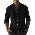 thumbnail image 1 of Qwertyu Men's Long Sleeve Button Down Shirts Cotton Linen Shirts Beach Casual Dress Shirts Black M, 1 of 6
