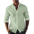 thumbnail image 1 of Qwertyu Men's Long Sleeve Button Down Shirts Cotton Linen Shirts Beach Casual Dress Shirts Mint Green XL, 1 of 6