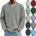 thumbnail image 1 of Qwertyu Men's Quarter Zip Pullover Corduroy Lightweight Stand Collar Casual Retro Sweatshirt Long Sleeve Solid Color Tops Dark Green 3XL, 1 of 4