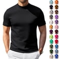 thumbnail image 1 of Qwertyu Men's Short Sleeve Shirts Mock Neck Casual Tops Solid Color Pullover Basic Tee Mens T-Shirts Red M, 1 of 7