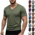thumbnail image 1 of Qwertyu Men's T-Shirts Short Sleeve V Neck Shirts Summer Casual Classic Basic Tee Shirts Deep Red L, 1 of 5