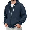 thumbnail image 1 of Qwertyu Men's Waffle Knit Full Zip Up Hooded Sweatshirt Casual Solid Color Long Sleeve Pullover Hoodie with Zipper Dark Blue XL, 1 of 3