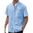 thumbnail image 1 of Qwertyu Mens Button Down Shirt Short Sleeve Casual Shirts Linen Textured Summer Beach Shirts Light Blue L, 1 of 4