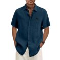 thumbnail image 1 of Qwertyu Mens Button Down Short Sleeve Shirt Cotton Linen Hawaii Shirts Casual Tropcial Vacation Beach Summer Tops Navy 3XL, 1 of 4