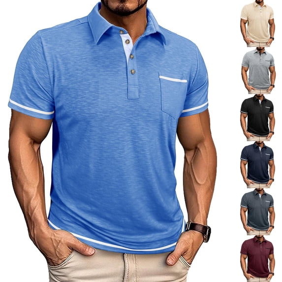 Qwertyu Mens Casual Polo Shirts Athletic Short Sleeve Classic Button Tees Slim Fit Shirt with Pocket Dark Gray M