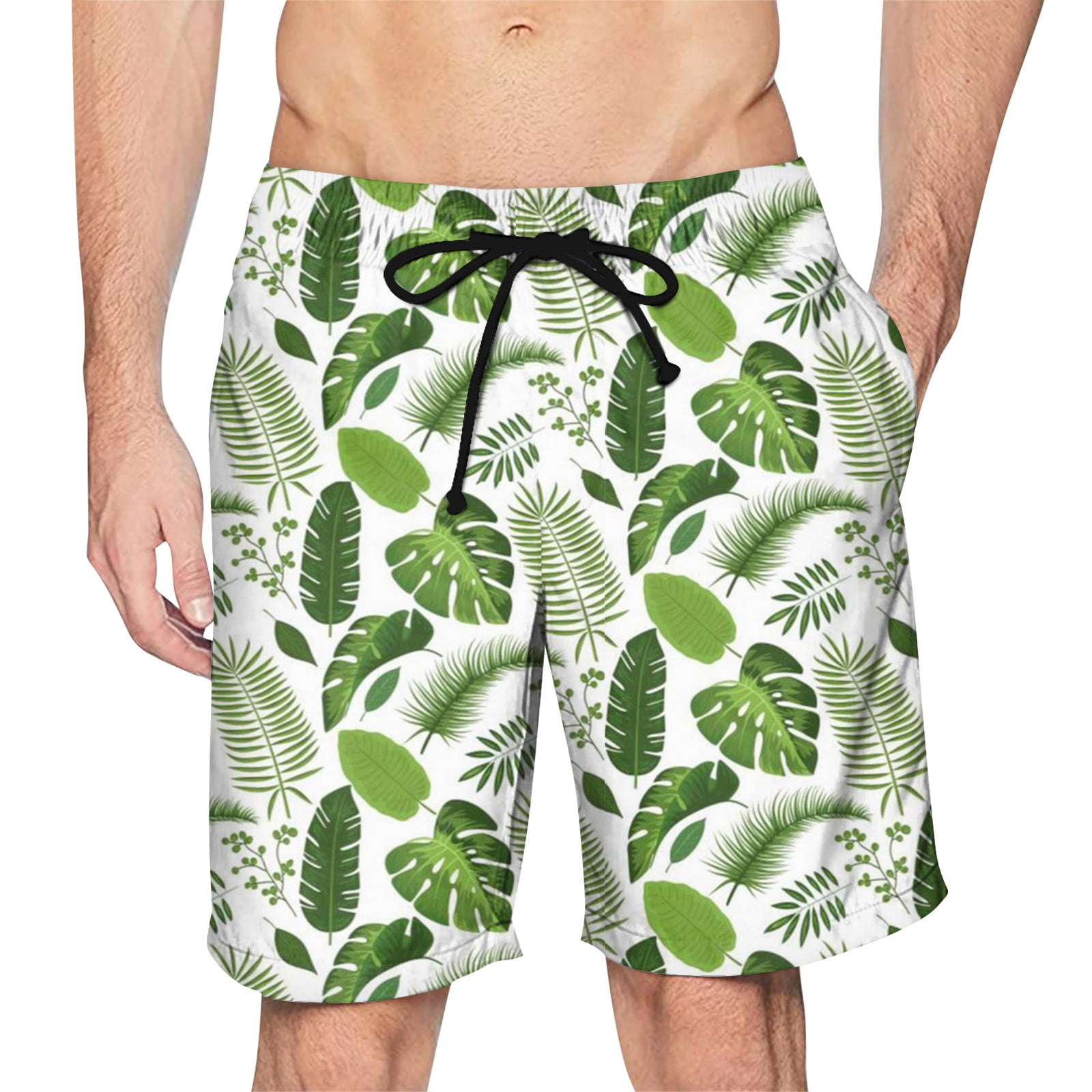 Qwertyu Mens Hawaiian Shorts Summer Tropical Swim Trunks Big and Tall
