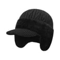 thumbnail image 1 of Qwertyu Mens Knit Winter Hat with Visor and Ear Flaps Fleece Lined Wind Resistant Beanie for Outdoor Cycling Running Hiking Black, 1 of 3